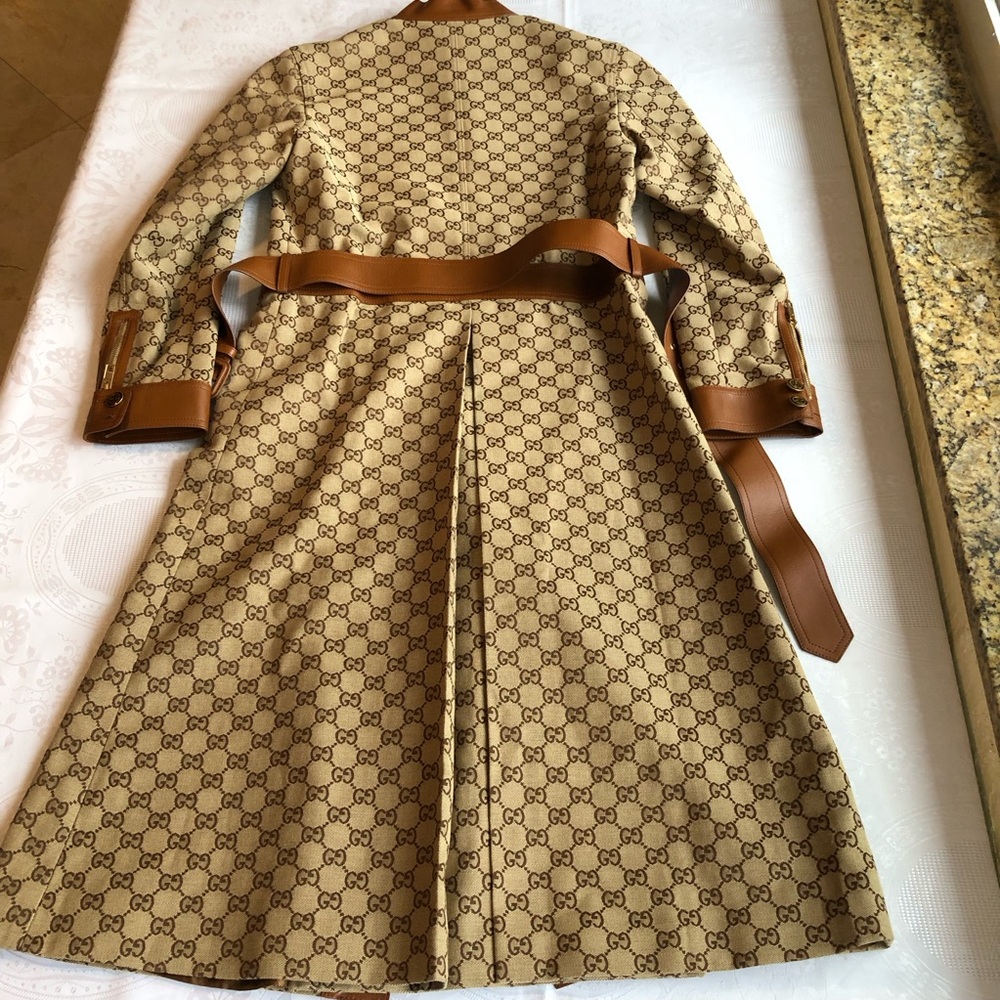 Gucci Canvas/Leather GG Classic Trench Coat Beige/Ebony Women's Size 40(M) - Picture 13 of 16